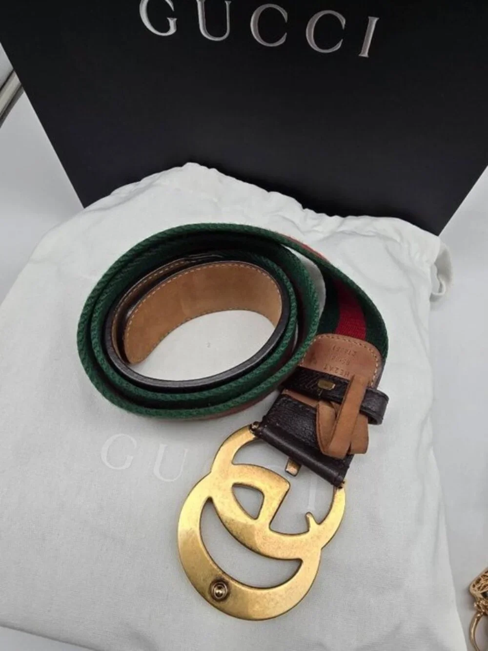 Authentic Gucci Web Elastic Torchon Double G Belt